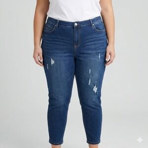 ELOQUII‎ Denim Distressed Skinny Jeans Plus Size 20 Dark Wash Cropped